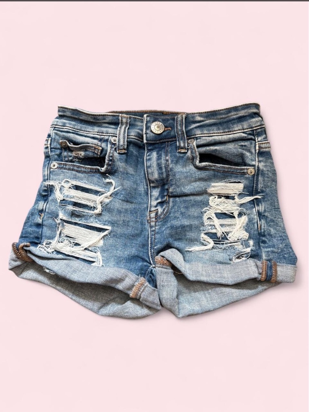 American Eagle Outfitters Light Blue Denim Roll-Cuff Women's Shorts